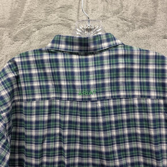 Ariat Shirt Mens Large Blue Plaid Pro Series Stretch Button Down Long Sleeve - Picture 6 of 10